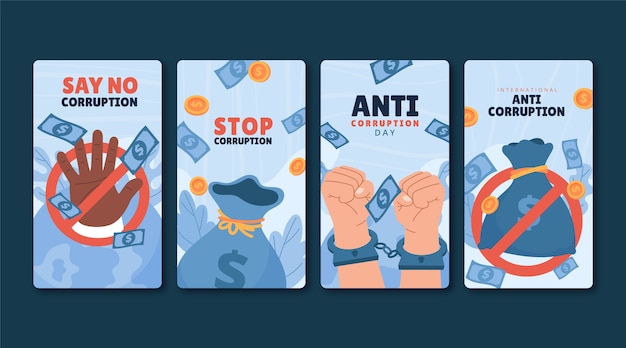 Coleção de histórias do instagram do dia anti-corrupção desenhada à mão