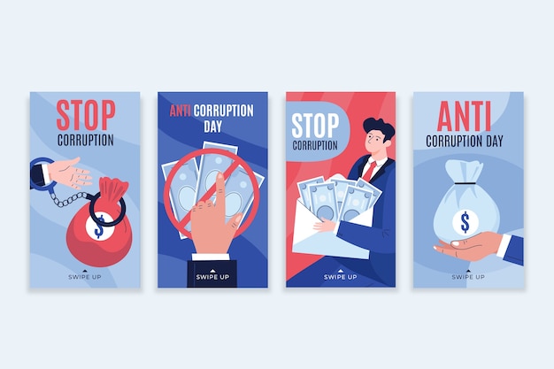 Coleção de histórias do instagram do dia anti-corrupção desenhada à mão