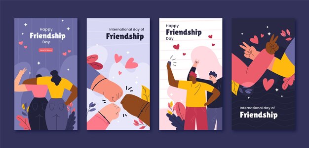 Coleção de histórias do instagram do dia da amizade desenhada à mão