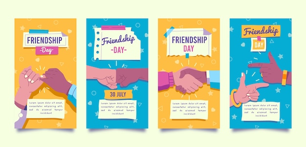 Coleção de histórias do instagram do dia da amizade plana