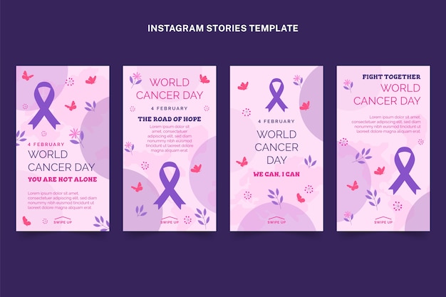 Coleção de histórias do instagram do dia do câncer no mundo plano