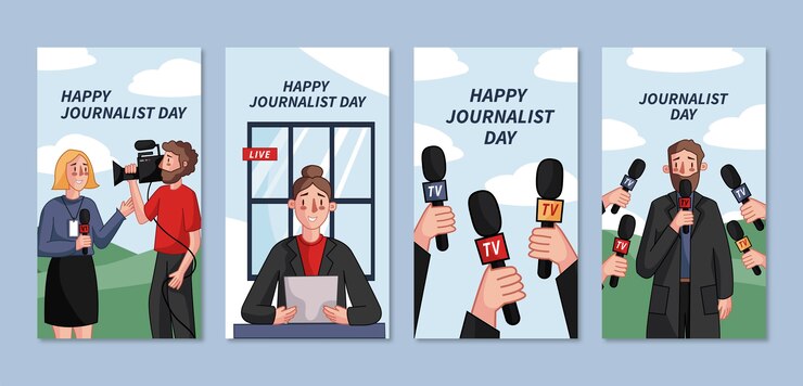 Vetor grátis coleção de histórias do instagram do dia do jornalista desenhada à mão