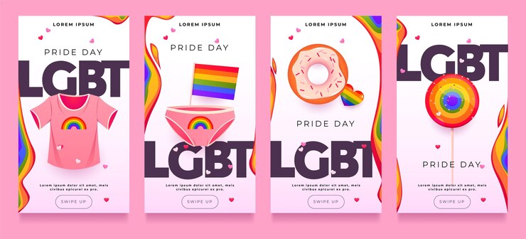Vetor grátis coleção de histórias do instagram do dia do orgulho dos desenhos animados