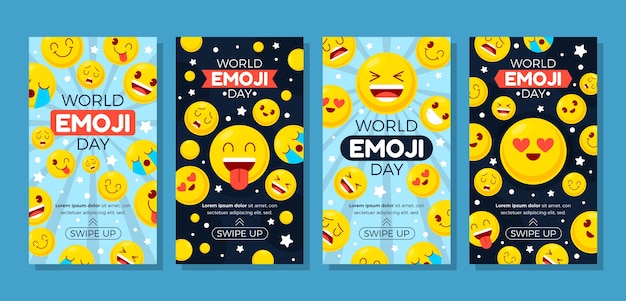Coleção de histórias do instagram do dia emoji do mundo plano com emoticons