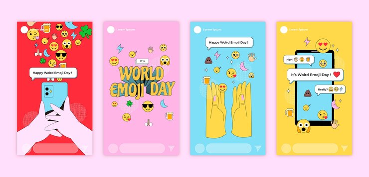 Vetor grátis coleção de histórias do instagram do dia emoji do mundo plano