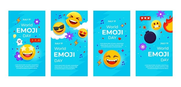 Coleção de histórias do instagram do dia emoji do mundo plano