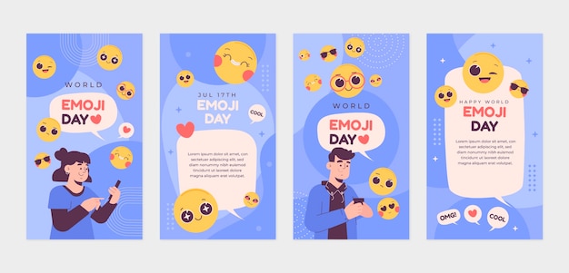 Coleção de histórias do instagram do dia emoji do mundo plano