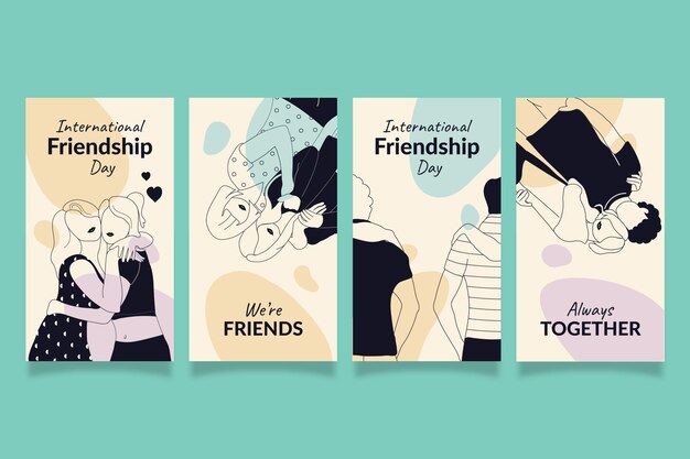 Coleção de histórias do instagram do dia internacional da amizade desenhada à mão