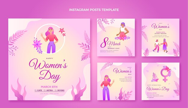 Coleção de histórias do instagram do dia internacional da mulher gradiente