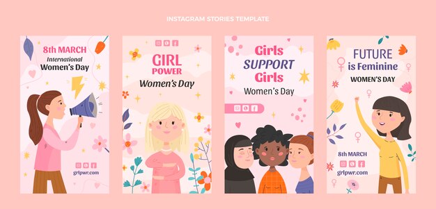 Coleção de histórias do instagram do dia internacional da mulher plana