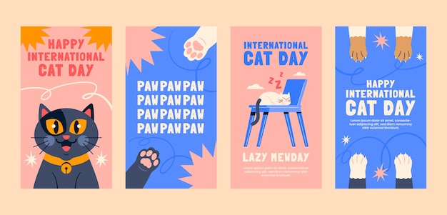 Coleção de histórias do instagram do dia internacional do gato plana