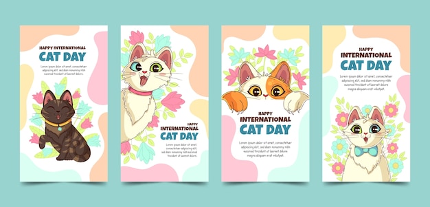 Coleção de histórias do instagram do dia internacional do gato plana