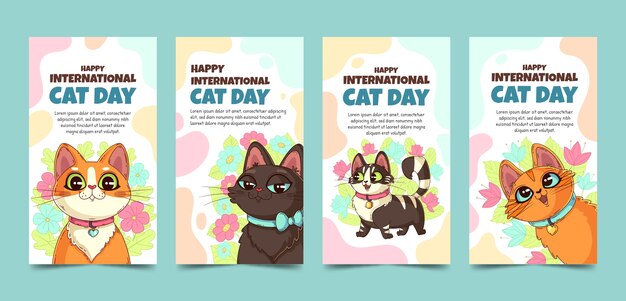 Coleção de histórias do instagram do dia internacional do gato plana