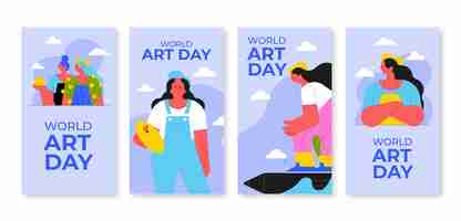 Vetor grátis coleção de histórias do instagram do dia mundial da arte plana