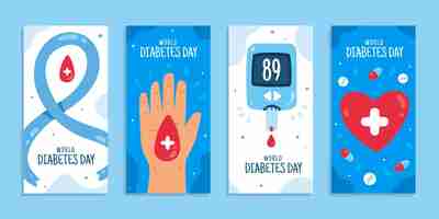 Vetor grátis coleção de histórias do instagram do dia mundial da diabetes desenhada à mão