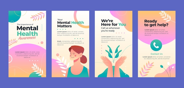 Vetor grátis coleção de histórias do instagram do dia mundial da saúde mental gradiente
