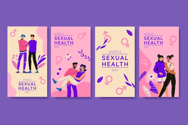 Vetor grátis coleção de histórias do instagram do dia mundial da saúde sexual