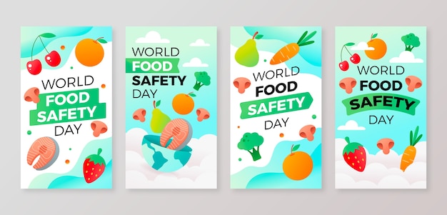 Vetor grátis coleção de histórias do instagram do dia mundial da segurança alimentar gradiente