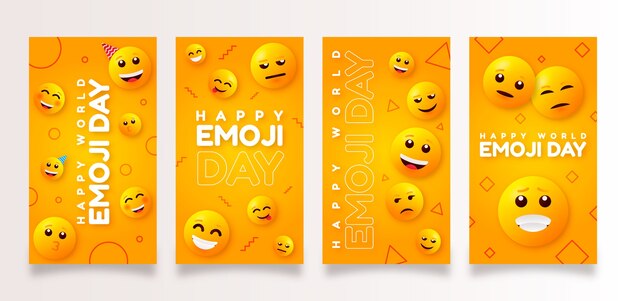 Coleção de histórias do instagram do dia mundial do emoji desenhada à mão