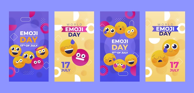 Vetor grátis coleção de histórias do instagram do dia mundial do emoji gradiente