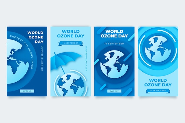 Coleção de histórias do instagram do dia mundial do ozônio em estilo papel