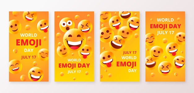 Vetor grátis coleção de histórias do instagram do dia mundial emoji gradiente com emoticons