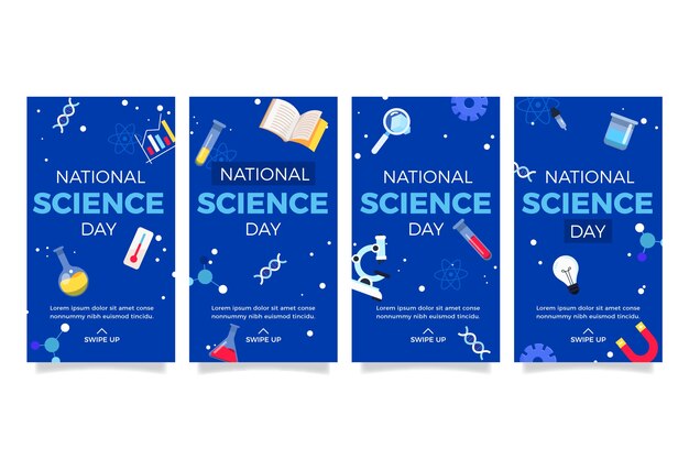 Coleção de histórias do instagram do dia nacional da ciência plana