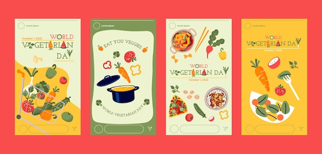 Coleção de histórias do instagram do dia vegetariano do mundo plano