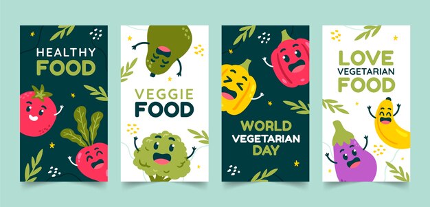 Coleção de histórias do instagram do dia vegetariano do mundo plano