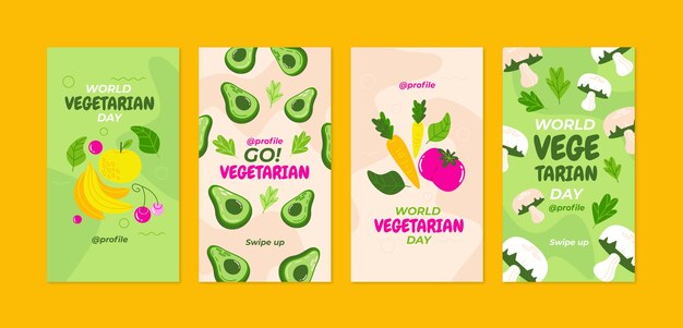 Coleção de histórias do instagram do dia vegetariano do mundo plano