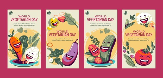 Coleção de histórias do instagram do dia vegetariano do mundo plano