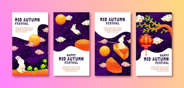 Vetor grátis coleção de histórias do instagram do festival do meio do outono gradiente