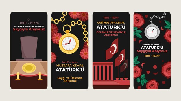 Vetor grátis coleção de histórias do instagram do flat ataturk memorial day