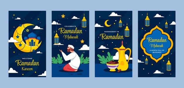 Coleção de histórias do instagram do ramadã desenhada à mão
