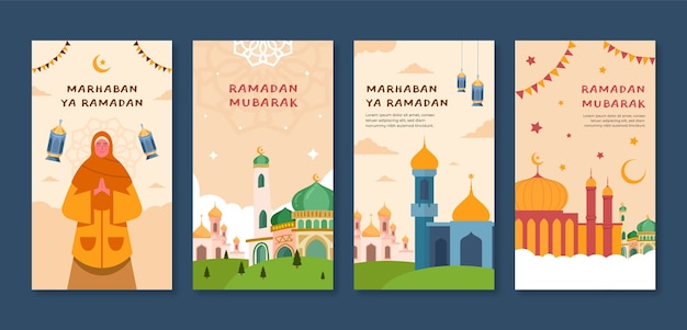 Vetor grátis coleção de histórias do instagram do ramadã plana