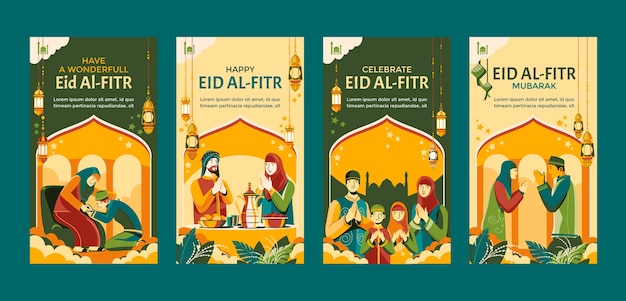 Vetor grátis coleção de histórias do instagram eid al-fitr desenhada à mão
