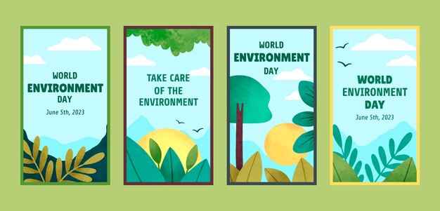 Coleção de histórias do instagram em aquarela para celebração do dia mundial do meio ambiente