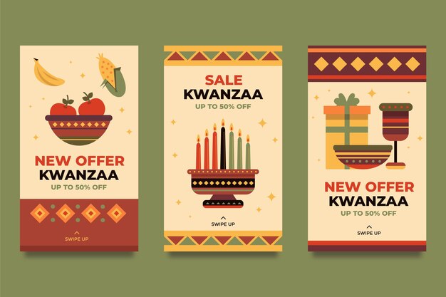 Coleção de histórias do instagram Flat kwanzaa