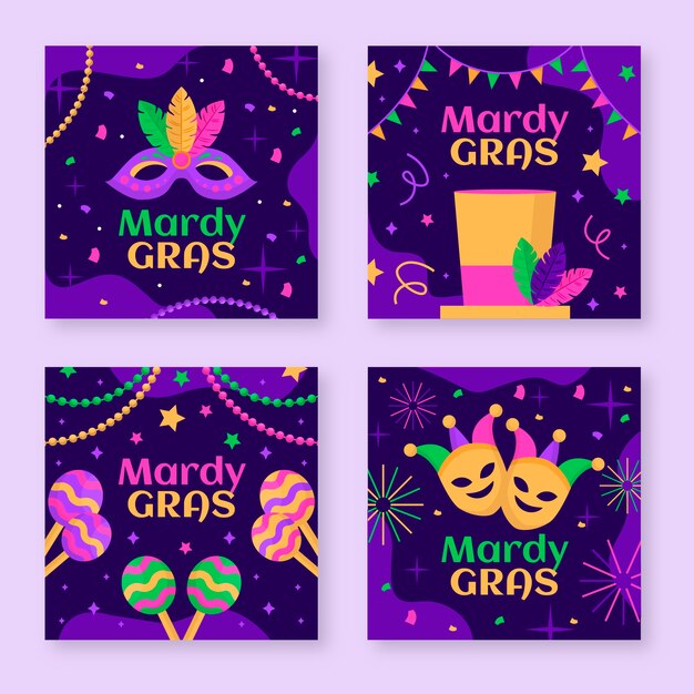 Coleção de histórias do instagram Flat mardi gras