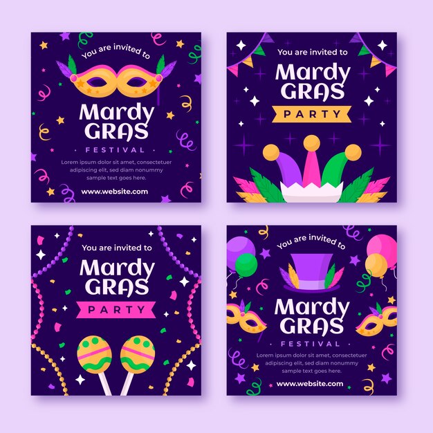 Coleção de histórias do instagram Flat mardi gras