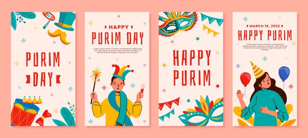 Coleção de histórias do instagram Flat purim