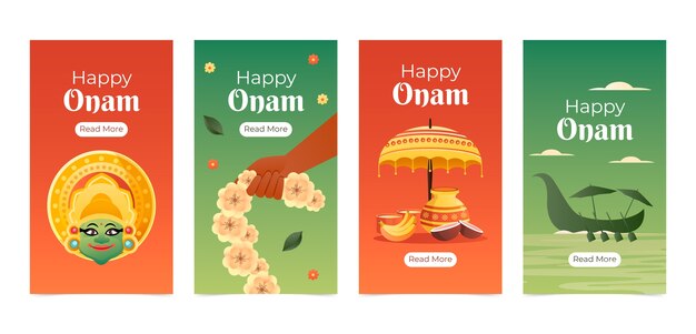 Vetor grátis coleção de histórias do instagram gradiente para celebração onam