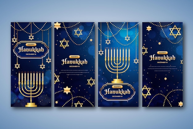 Vetor grátis coleção de histórias do instagram hanukkah realista