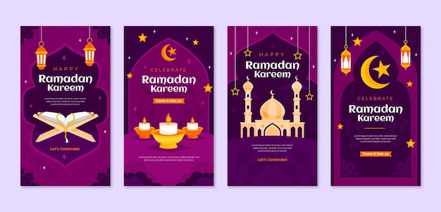 Vetor grátis coleção de histórias do instagram para a celebração do ramadã islâmico