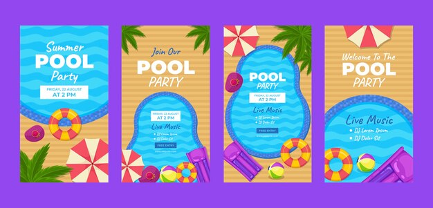 Coleção de histórias do instagram para festa na piscina