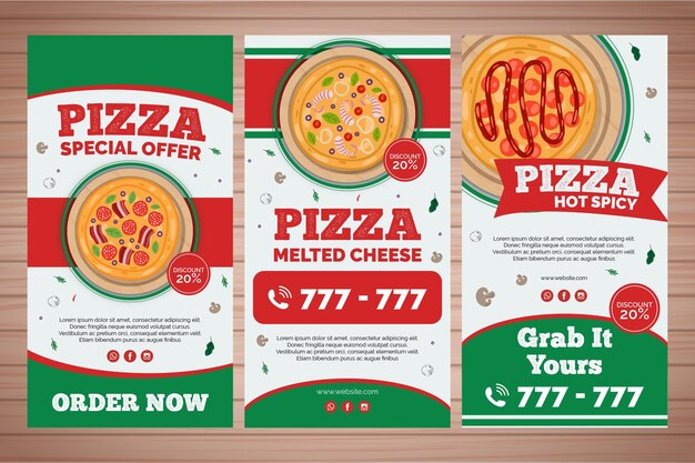 Coleção de histórias do Instagram para pizzaria