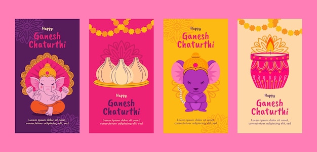 Coleção de histórias do instagram plana para celebração de ganesh chaturthi