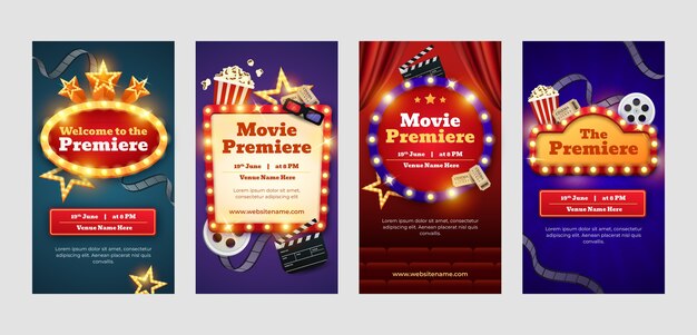 Coleção de histórias do instagram realista para evento de estreia de filmes