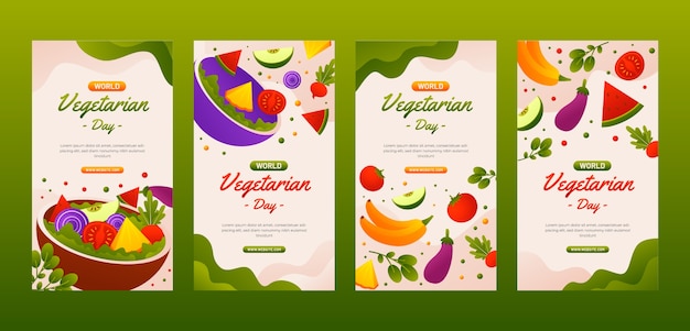 Vetor grátis coleção de histórias do instagram realista para o dia mundial do vegetariano