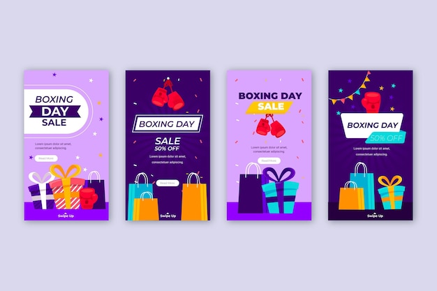 Vetor grátis coleção de histórias instagram de boxing day sale